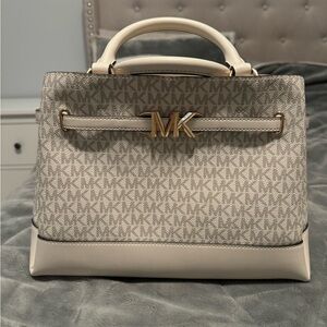 Michael Kors Gray and Cream Satchel with Gold Hardware